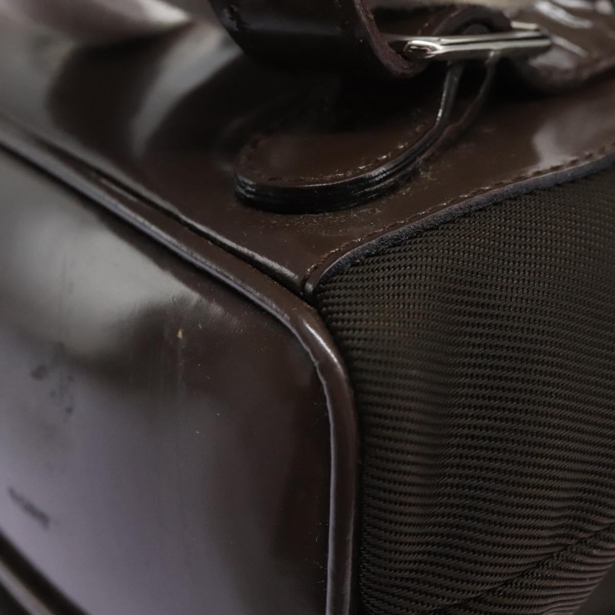 GUCCI Bamboo Backpack Nylon Brown Silver 003 1998 0030 Auth sw096