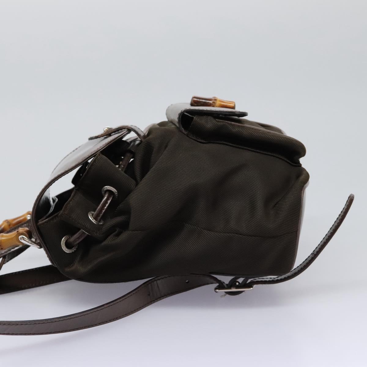 GUCCI Bamboo Backpack Nylon Brown Silver 003 1998 0030 Auth sw096