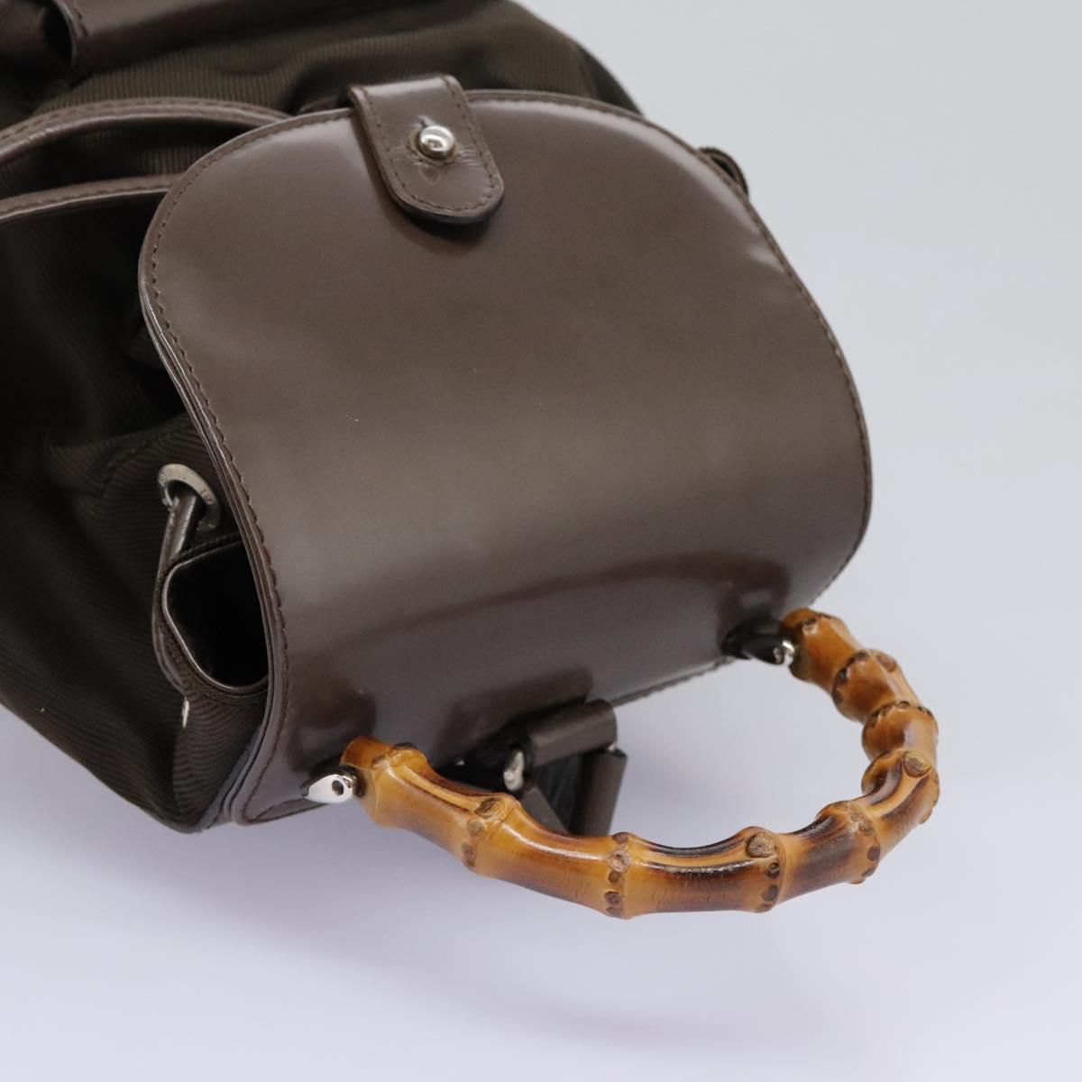 GUCCI Bamboo Backpack Nylon Brown Silver 003 1998 0030 Auth sw096