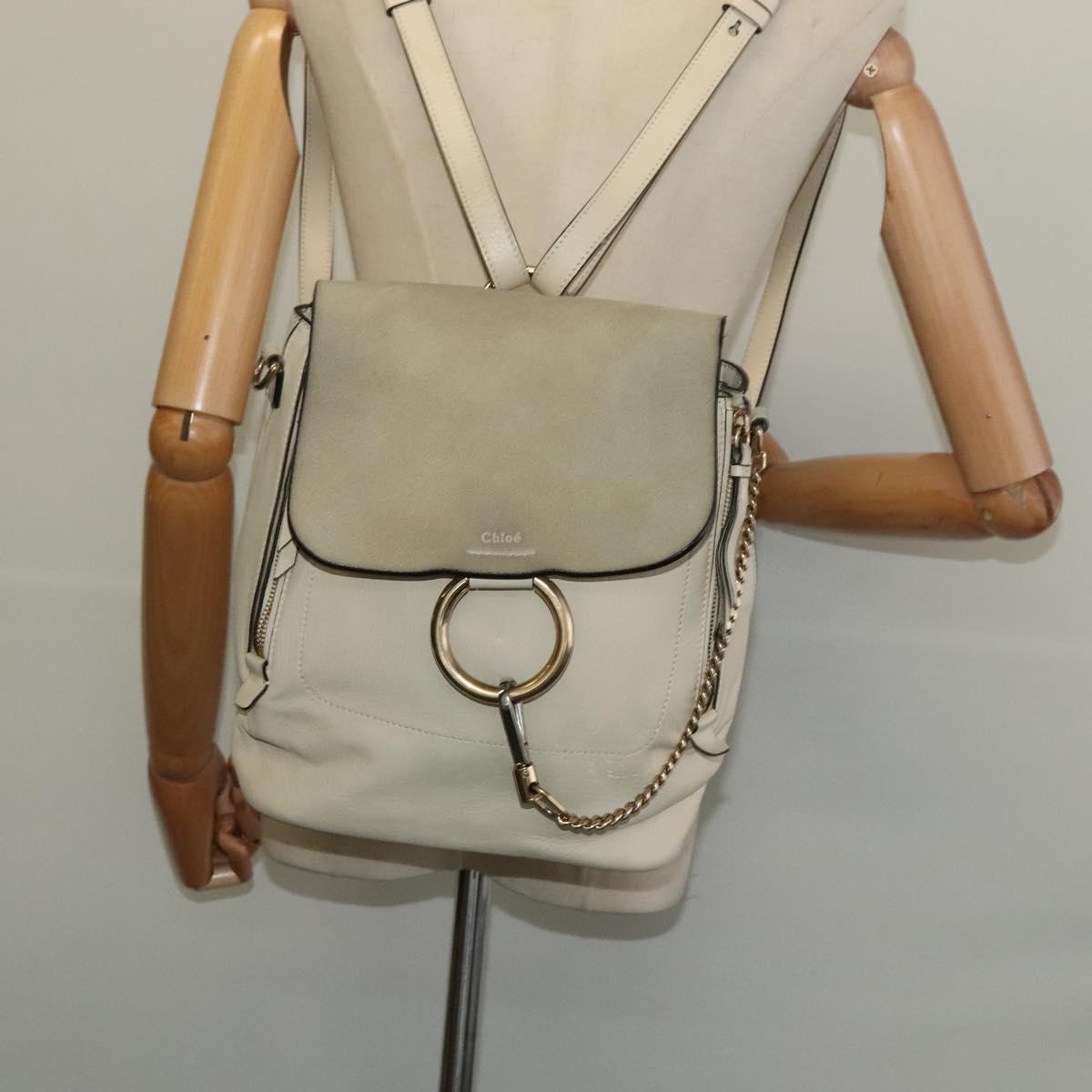 Chloe Fay Backpack Suede Leather Beige Gold Auth SW1000