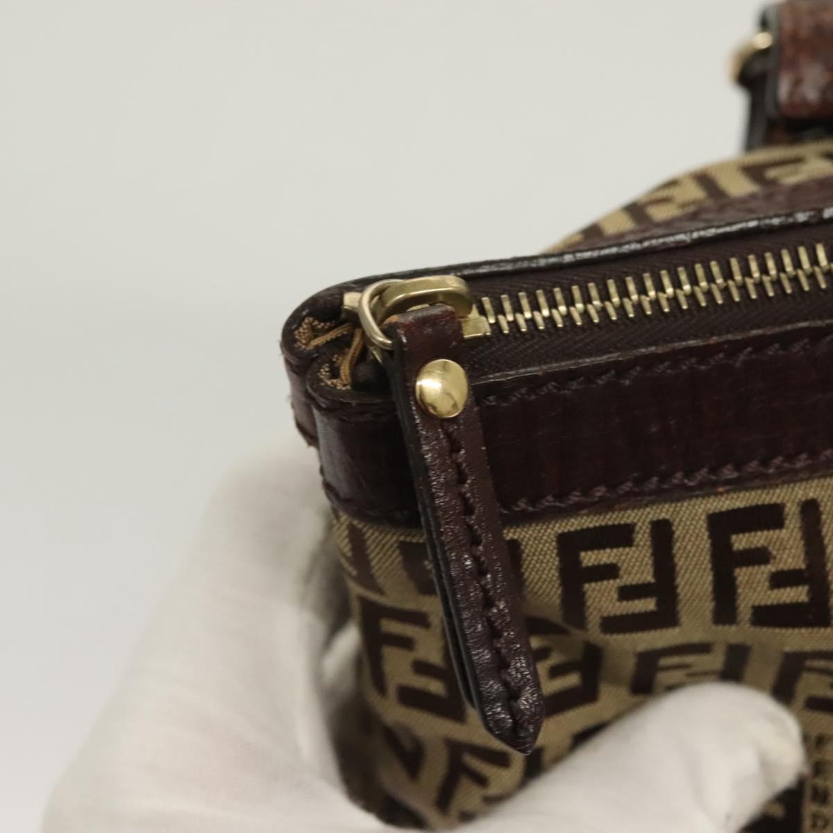 FENDI Zucchino Canvas Tote Bag Brown Gold Auth SW1006