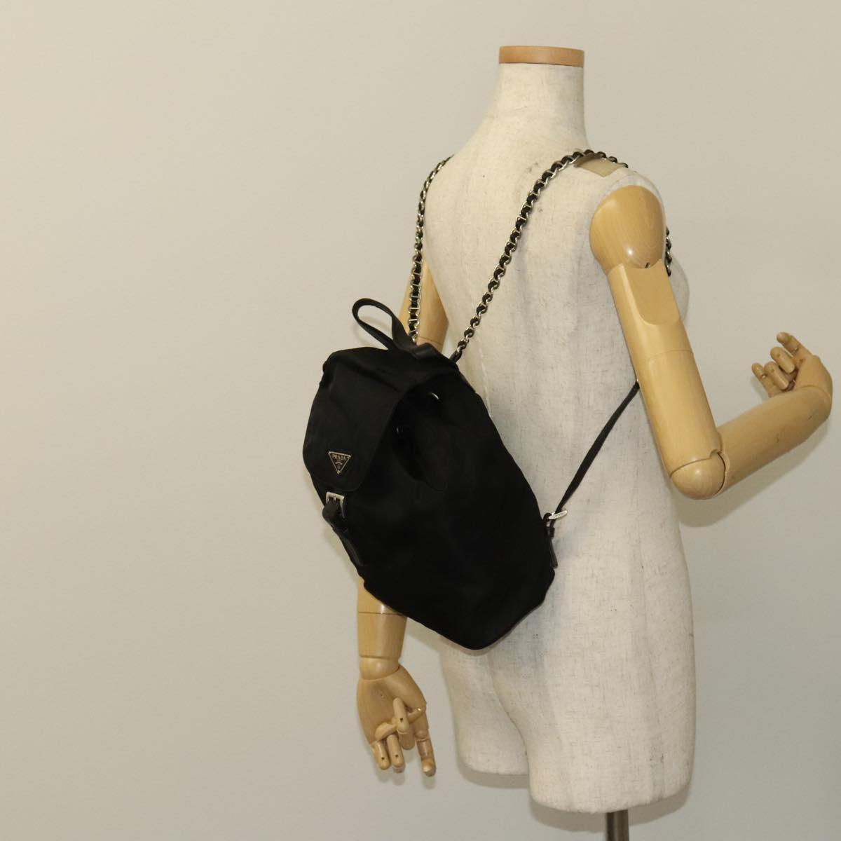 PRADA Backpack Nylon Black Silver Auth SW1014