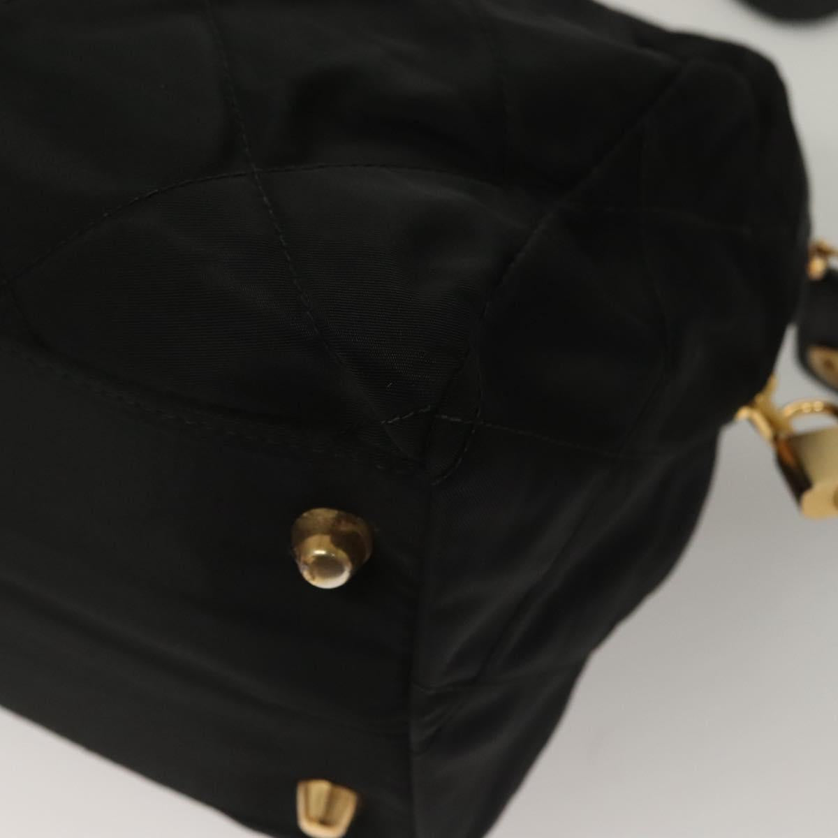 PRADA Chain Hand Bag Nylon Black Gold Auth SW1053