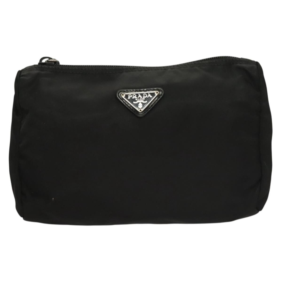 PRADA Pouch Nylon Black Silver Auth SW1056