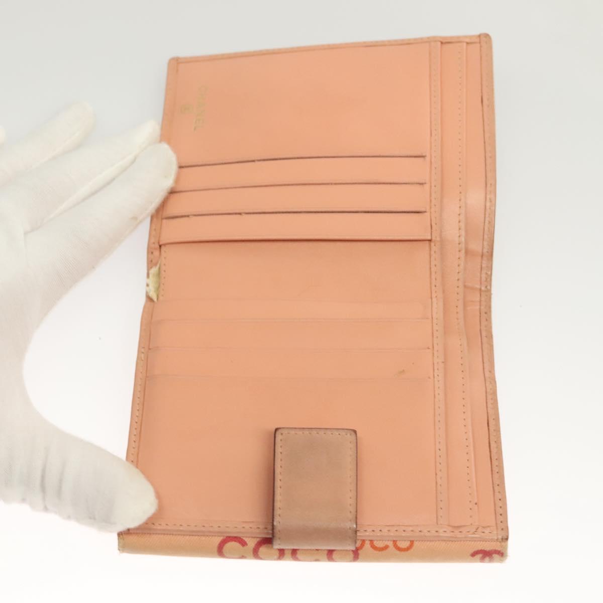 CHANEL COCO Mark Wallet Canvas Pink Gold CC Auth SW1068