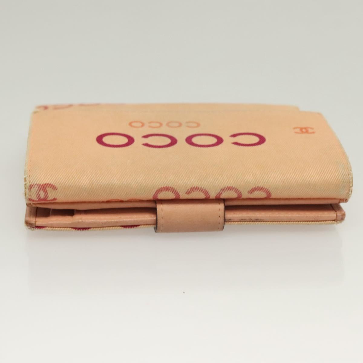 CHANEL COCO Mark Wallet Canvas Pink Gold CC Auth SW1068
