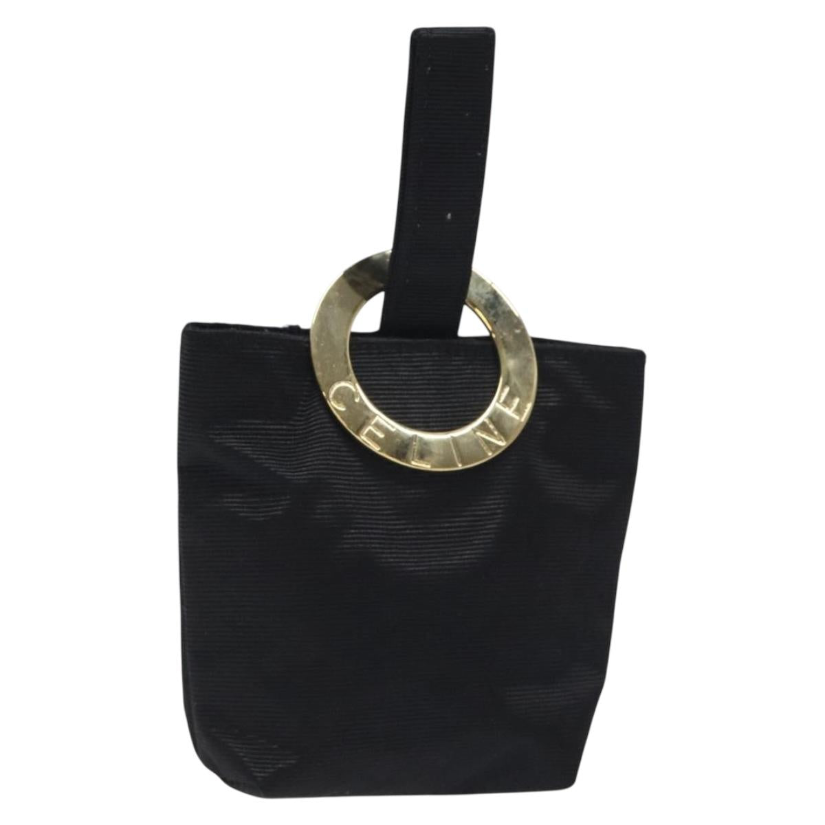 CELINE Circle Pouch Nylon Black Gold Auth SW1073