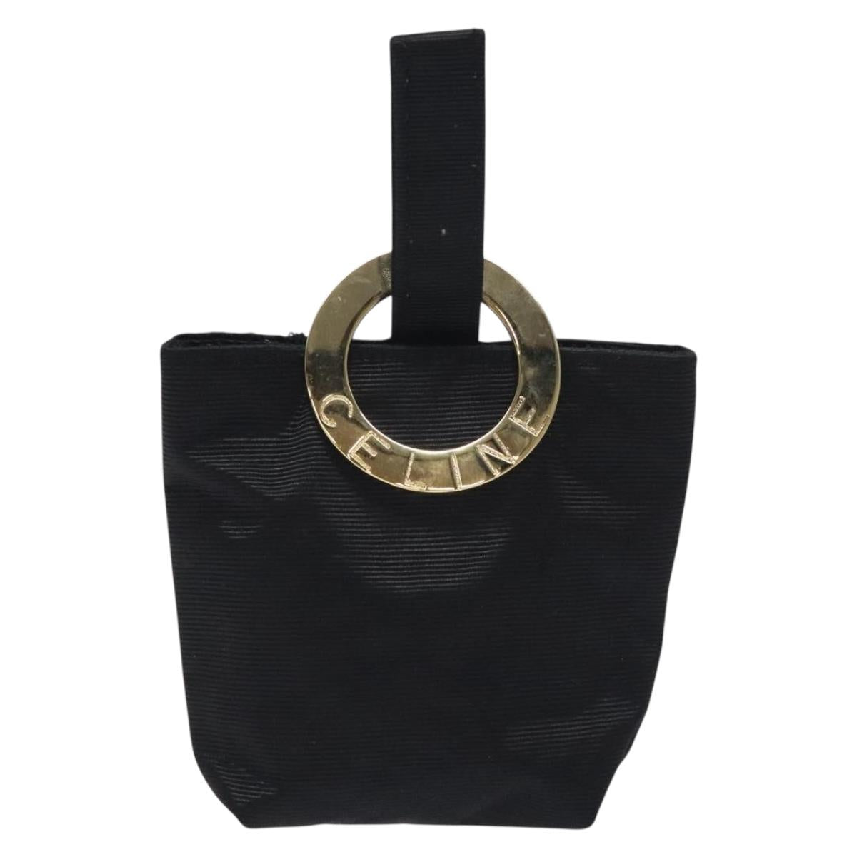 CELINE Circle Pouch Nylon Black Gold Auth SW1073