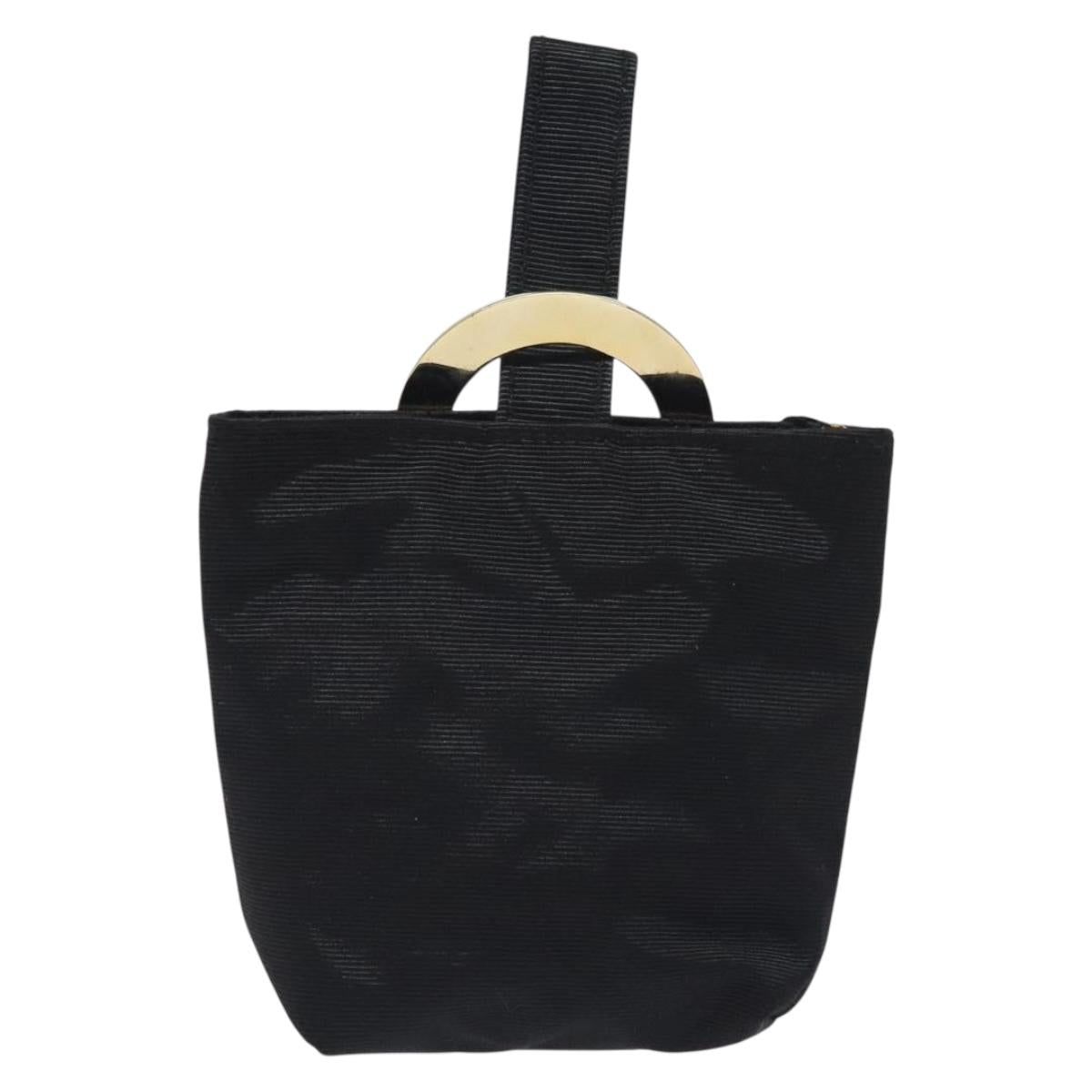 CELINE Circle Pouch Nylon Black Gold Auth SW1073