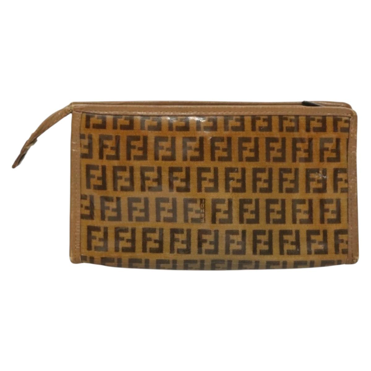 FENDI Gucci GG Canvas Zucchino Canvas Pouch 2Set Beige Auth SW1080
