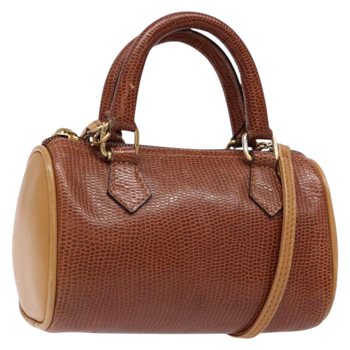 FENDI Hand Bag Leather 2way Brown Gold Auth sw1085
