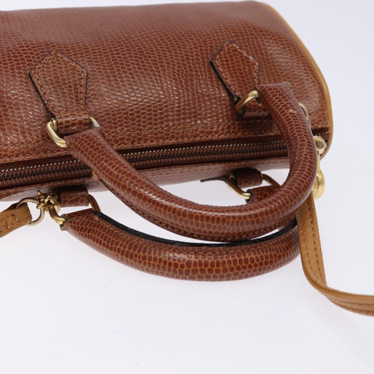 FENDI Hand Bag Leather 2way Brown Gold Auth sw1085