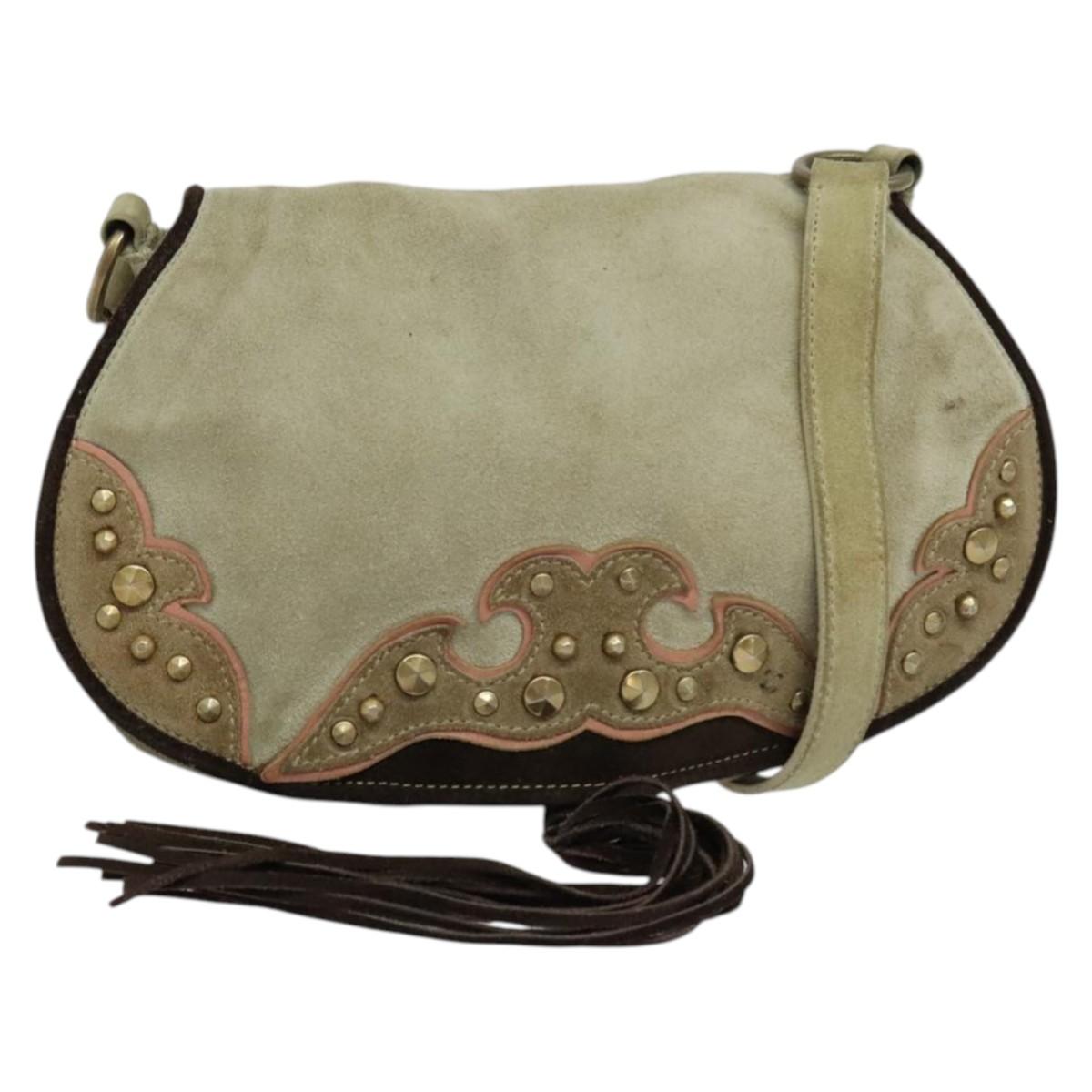Miu Miu Shoulder Bag Suede Gray Gold Auth sw1086