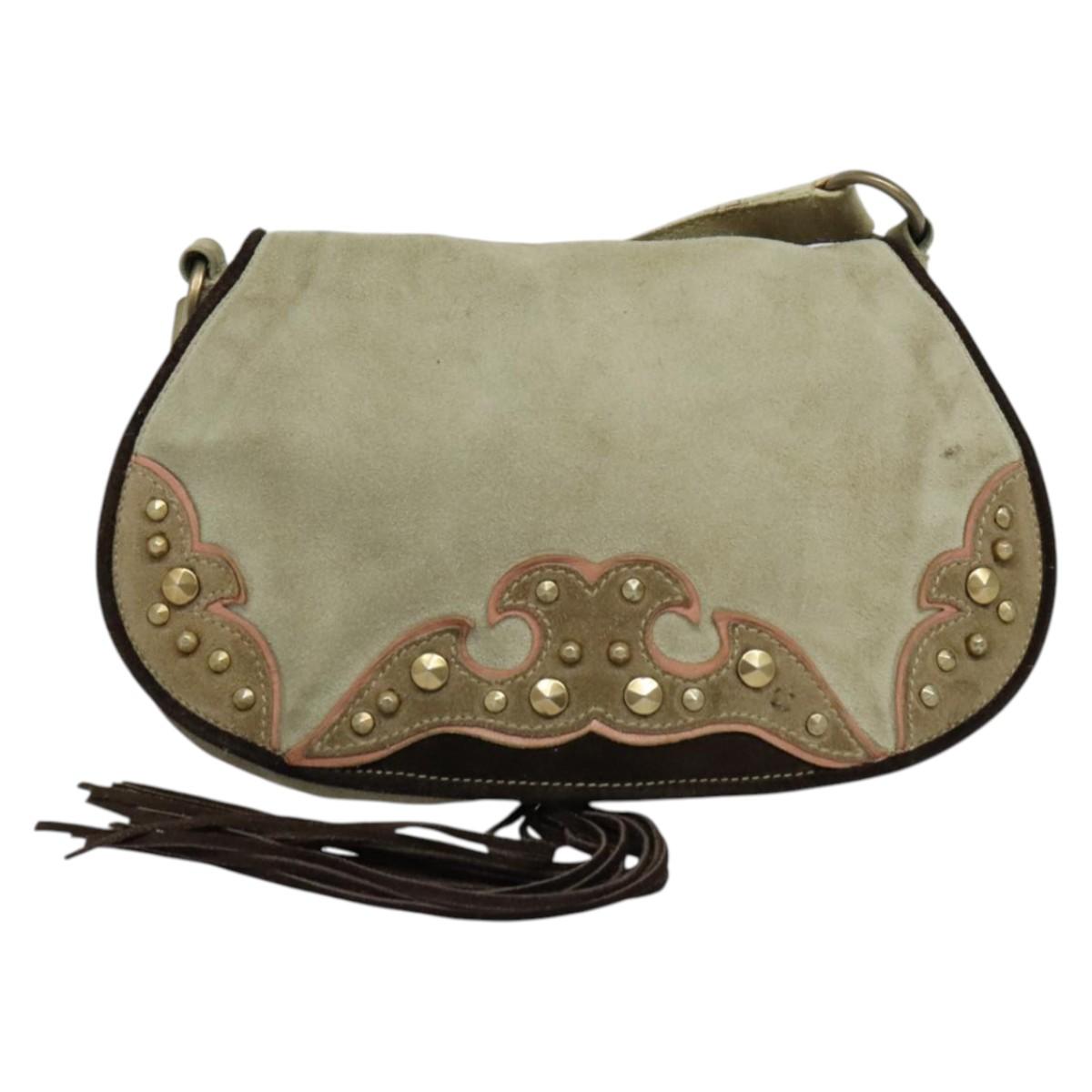 Miu Miu Shoulder Bag Suede Gray Gold Auth sw1086
