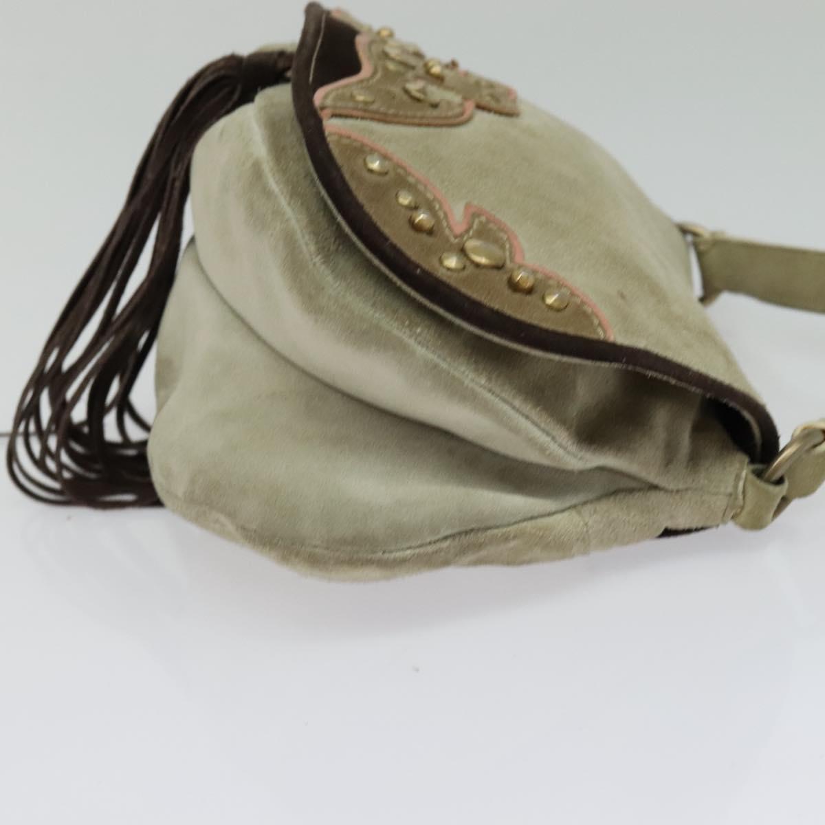 Miu Miu Shoulder Bag Suede Gray Gold Auth sw1086