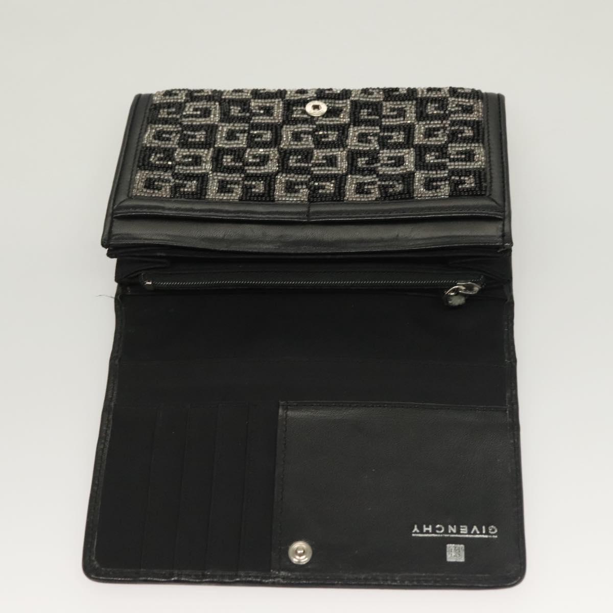 GIVENCHY Wallet Beads Black Silver Auth sw1091