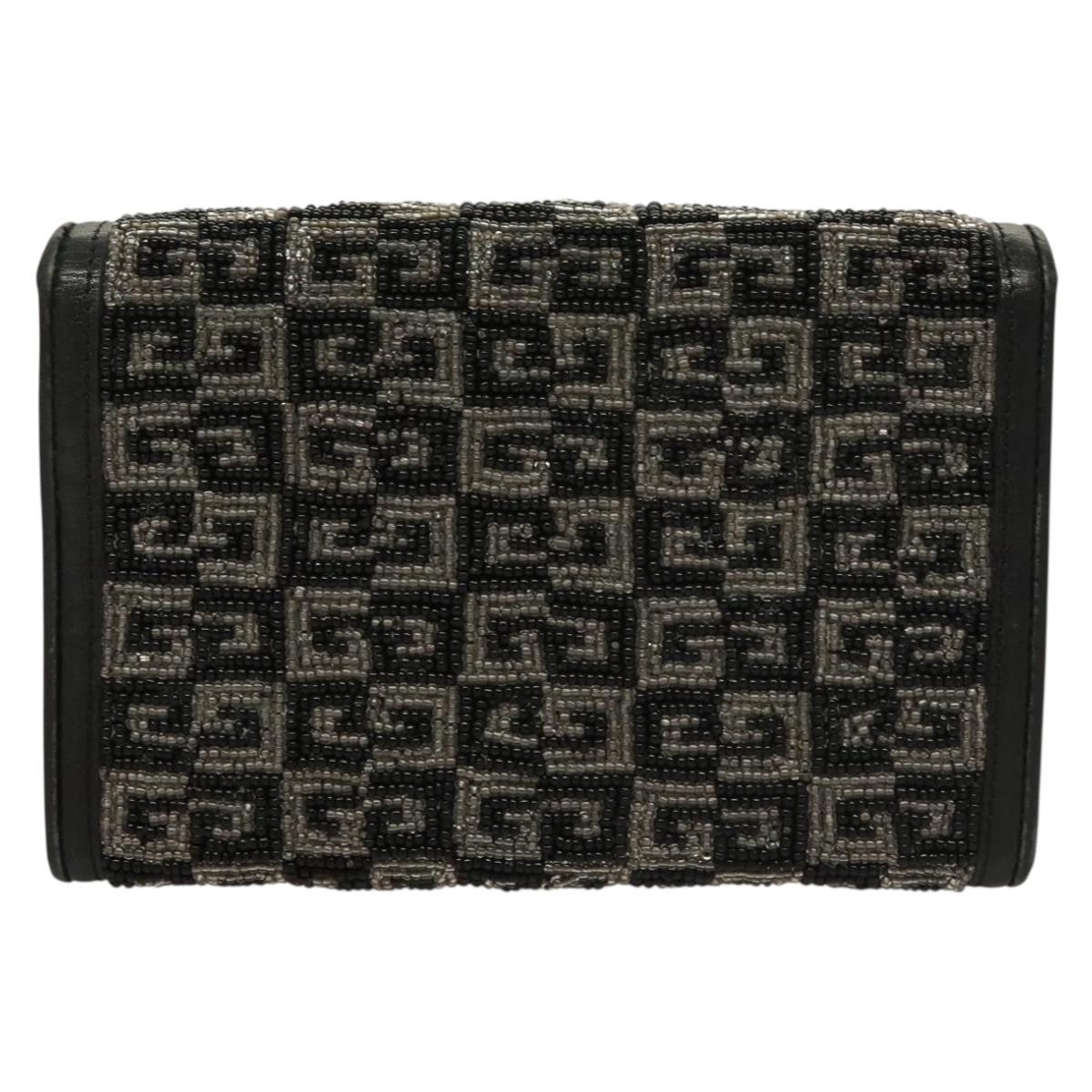 GIVENCHY Wallet Beads Black Silver Auth sw1091