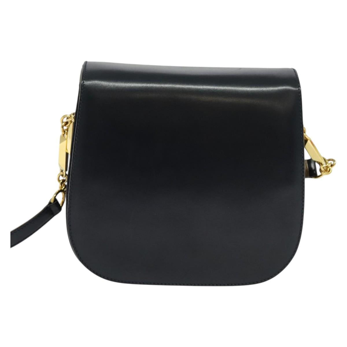 BALLY Shoulder Bag Leather Black Gold Auth sw1097