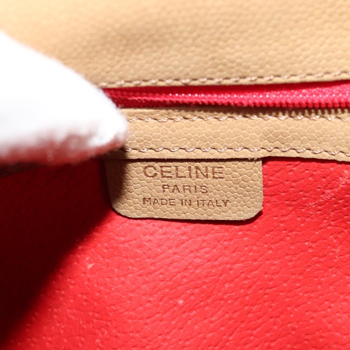 CELINE Hand Bag Leather 2way Beige Gold Auth sw1099