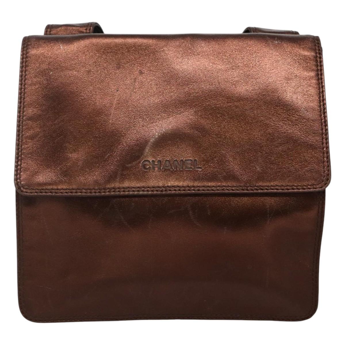 CHANEL Shoulder Bag Leather Brown CC Auth sw110