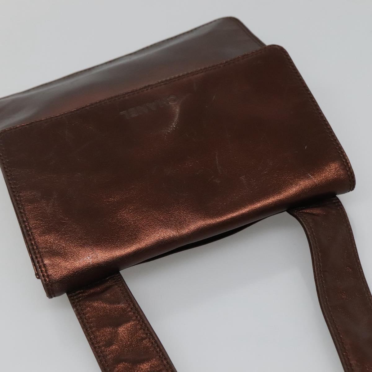 CHANEL Shoulder Bag Leather Brown CC Auth sw110