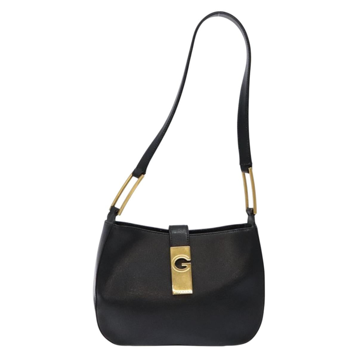 GIVENCHY Shoulder Bag Leather Black Gold Auth sw1101