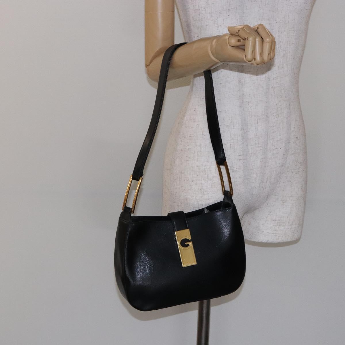 GIVENCHY Shoulder Bag Leather Black Gold Auth sw1101