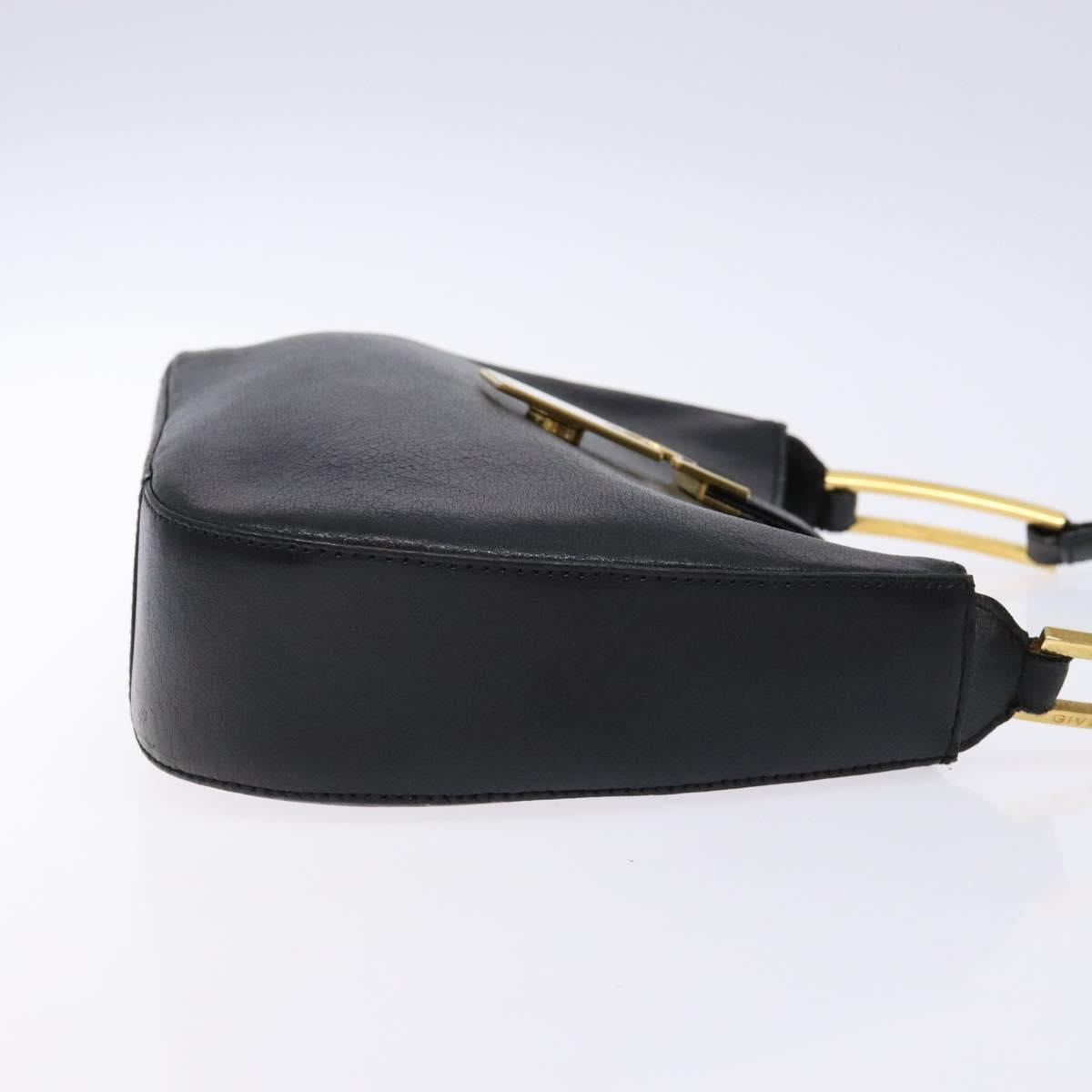 GIVENCHY Shoulder Bag Leather Black Gold Auth sw1101