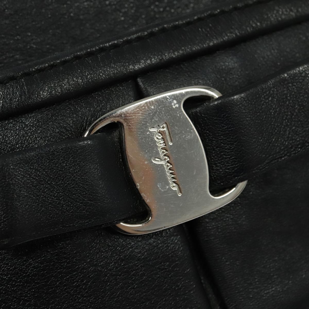 Salvatore Ferragamo Hand Bag Leather Black Silver Auth sw1115