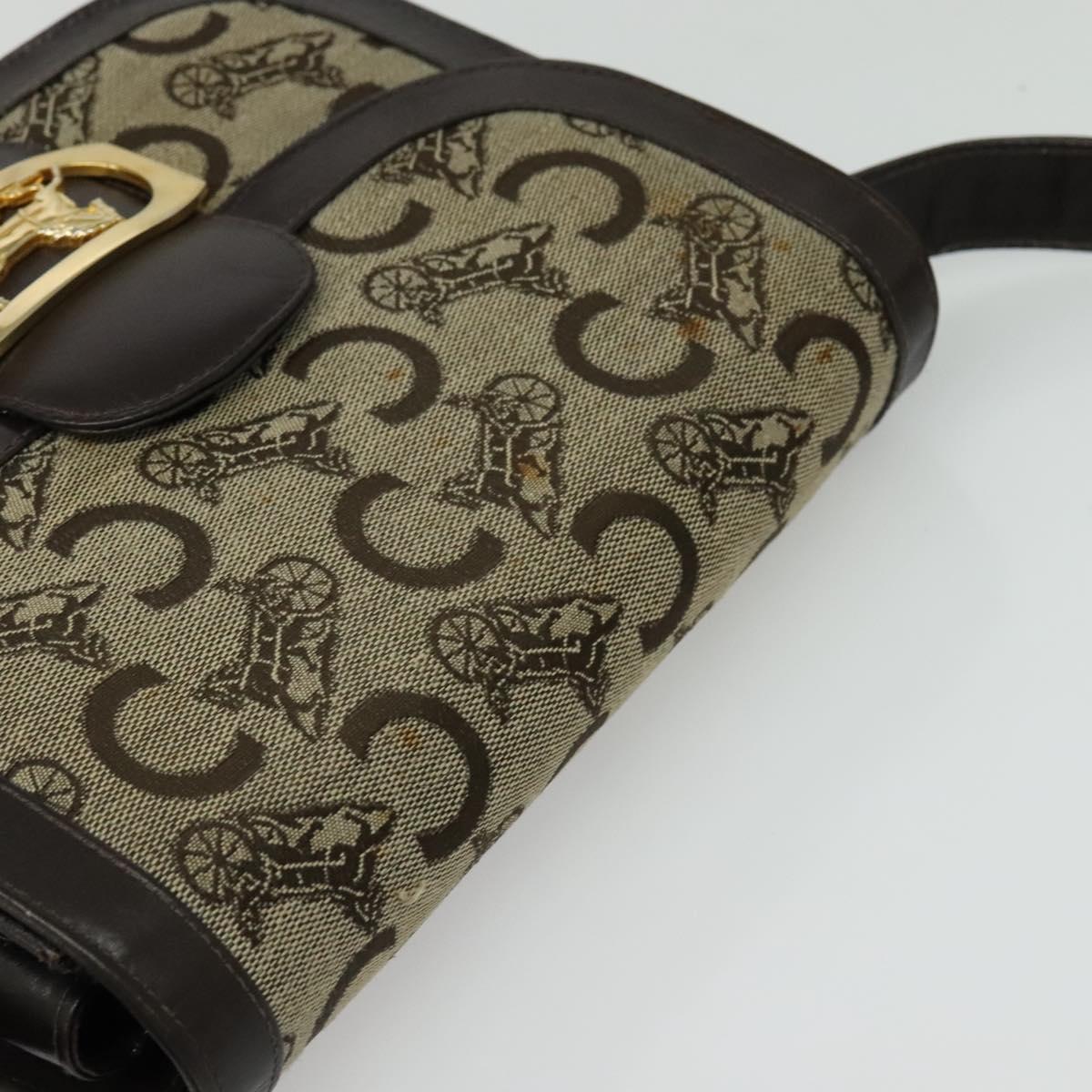 CELINE C Sulky Shoulder Bag Canvas Beige Gold Auth sw1120