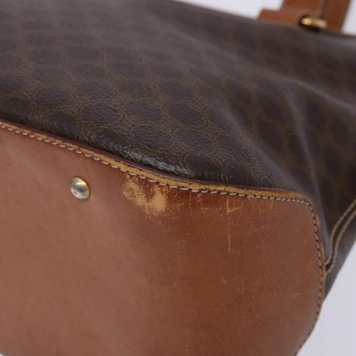 CELINE Macadam Canvas Hand Bag PVC Leather Brown Gold Auth sw1125