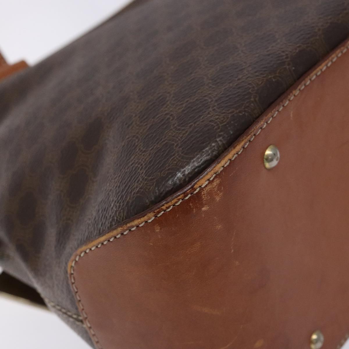 CELINE Macadam Canvas Hand Bag PVC Leather Brown Gold Auth sw1125