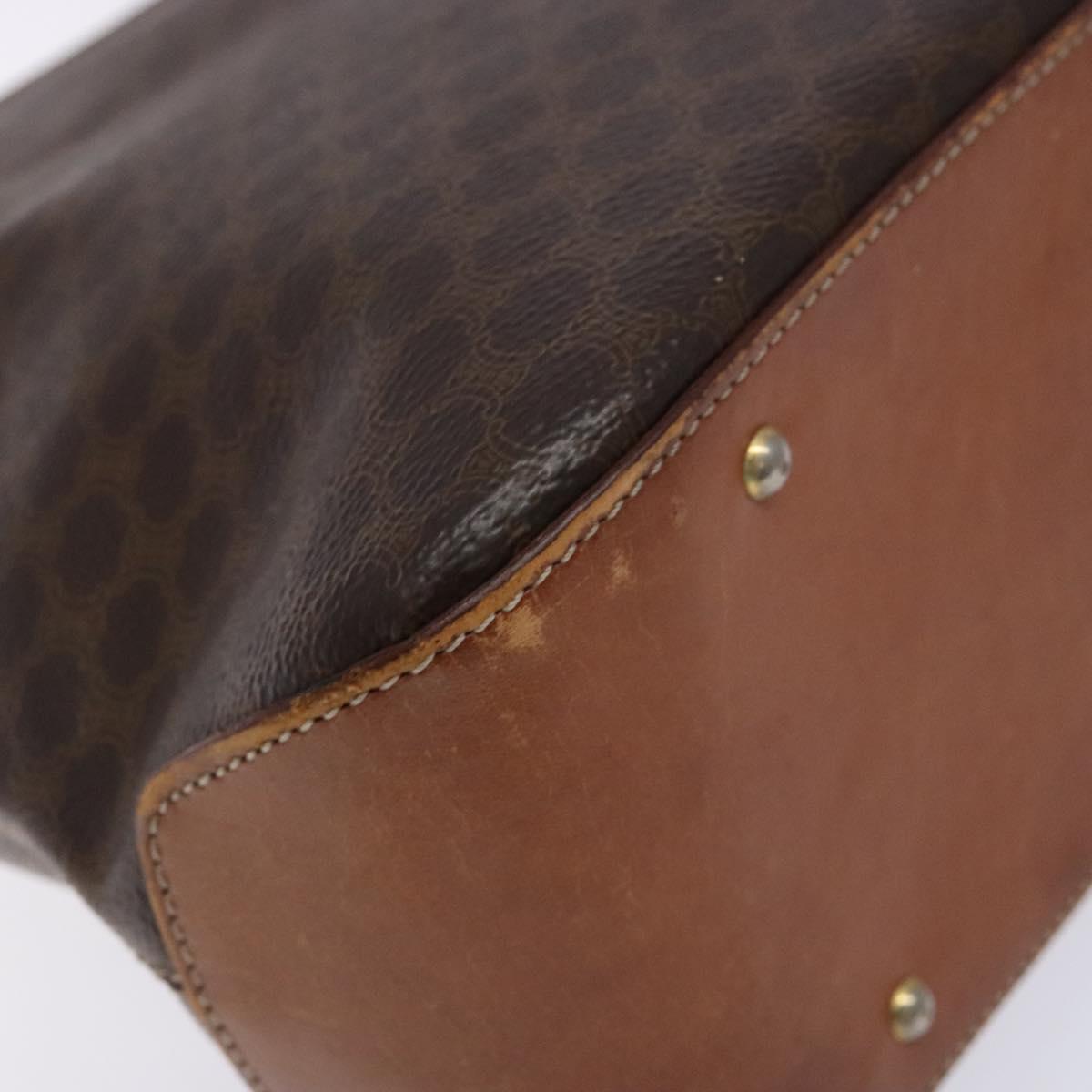 CELINE Macadam Canvas Hand Bag PVC Leather Brown Gold Auth sw1125