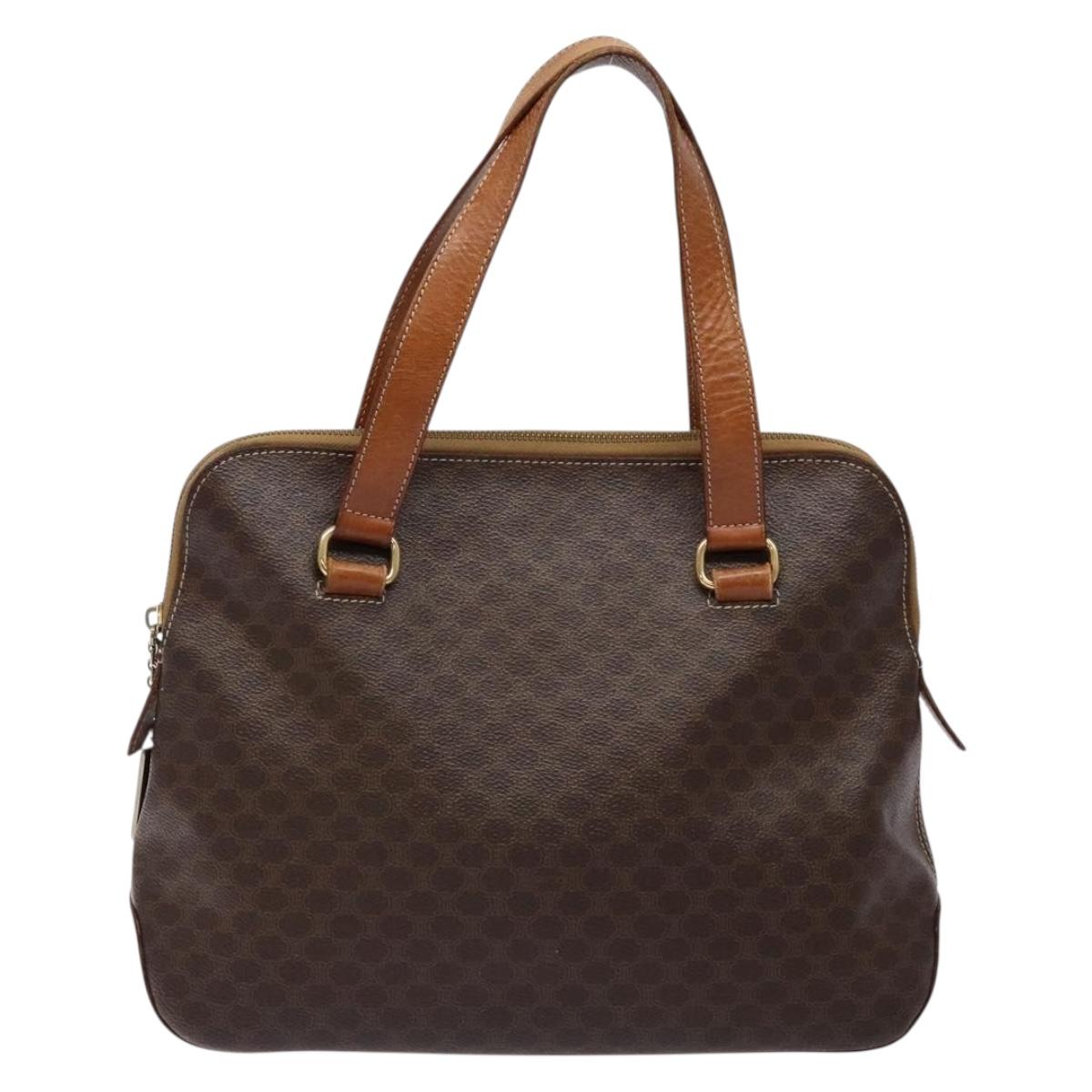 CELINE Macadam Canvas Hand Bag PVC Leather Brown Gold Auth sw1125