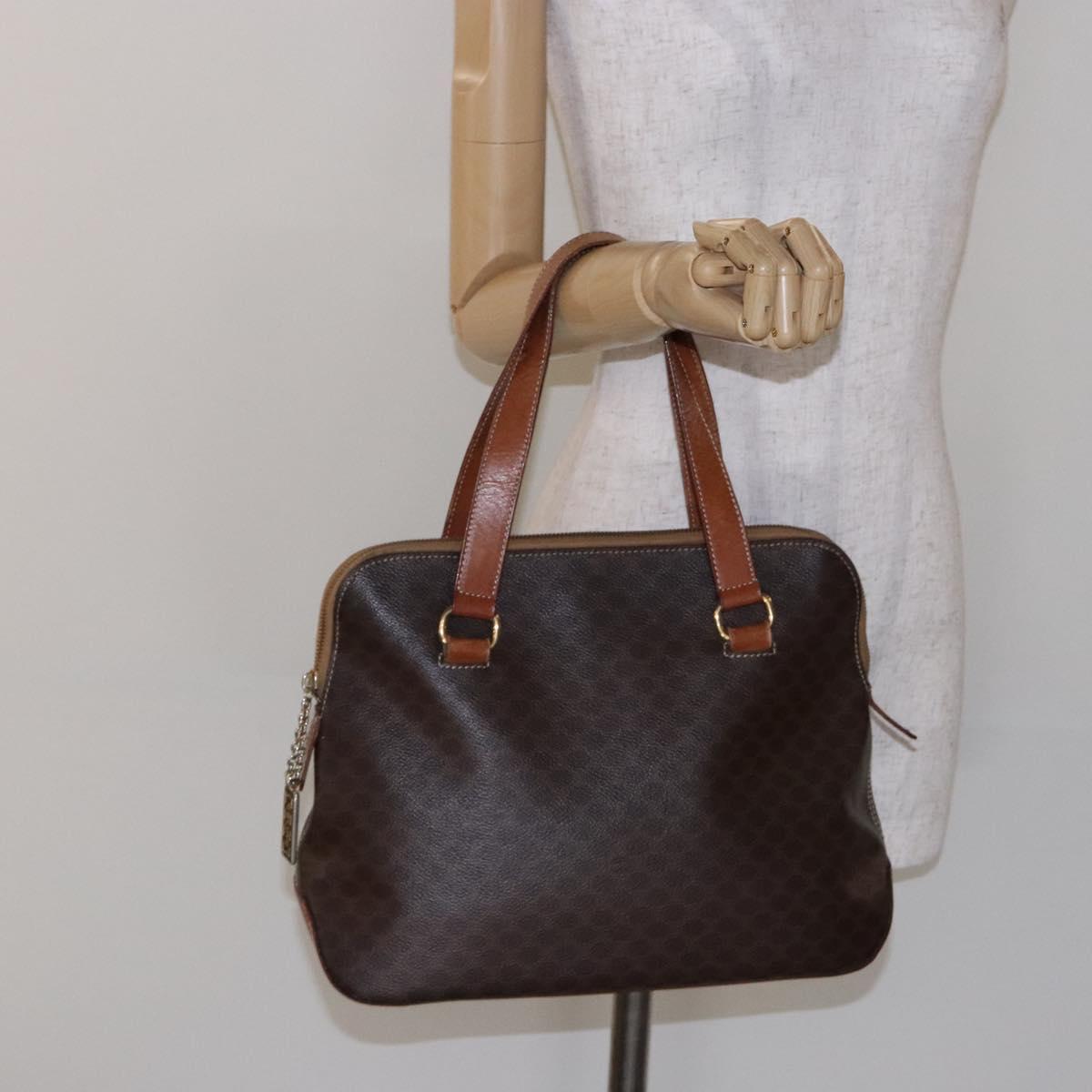 CELINE Macadam Canvas Hand Bag PVC Leather Brown Gold Auth sw1125