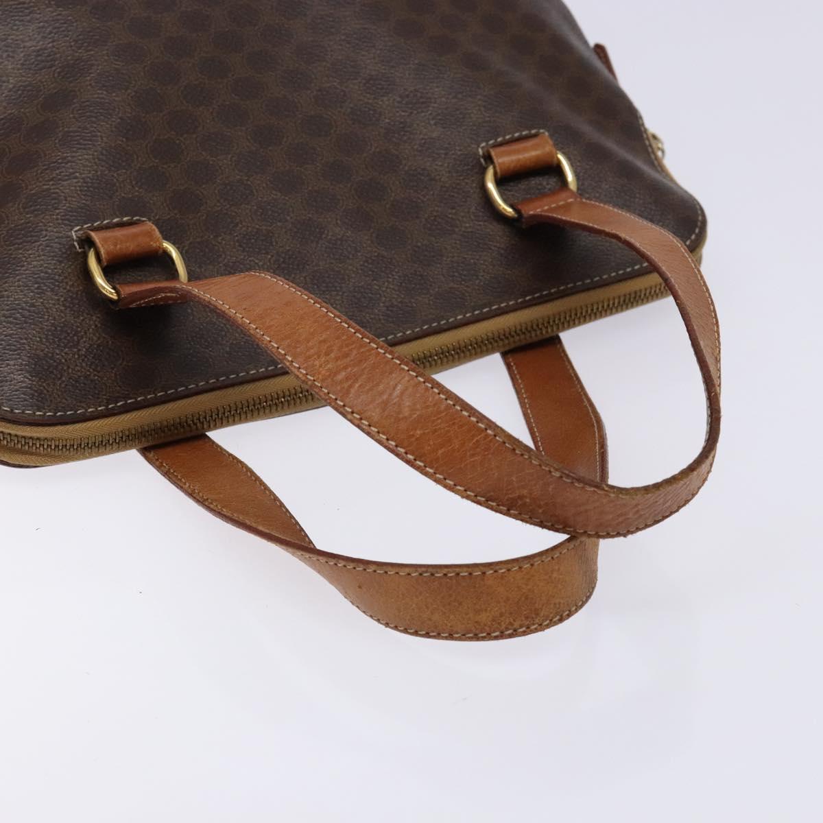 CELINE Macadam Canvas Hand Bag PVC Leather Brown Gold Auth sw1125
