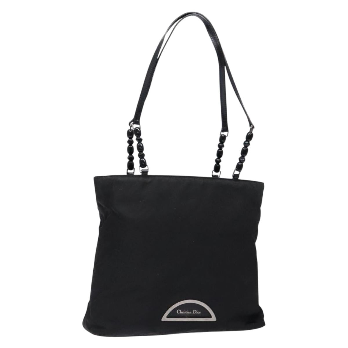 Christian Dior Maris Pearl Tote Bag Nylon Black Auth sw1127