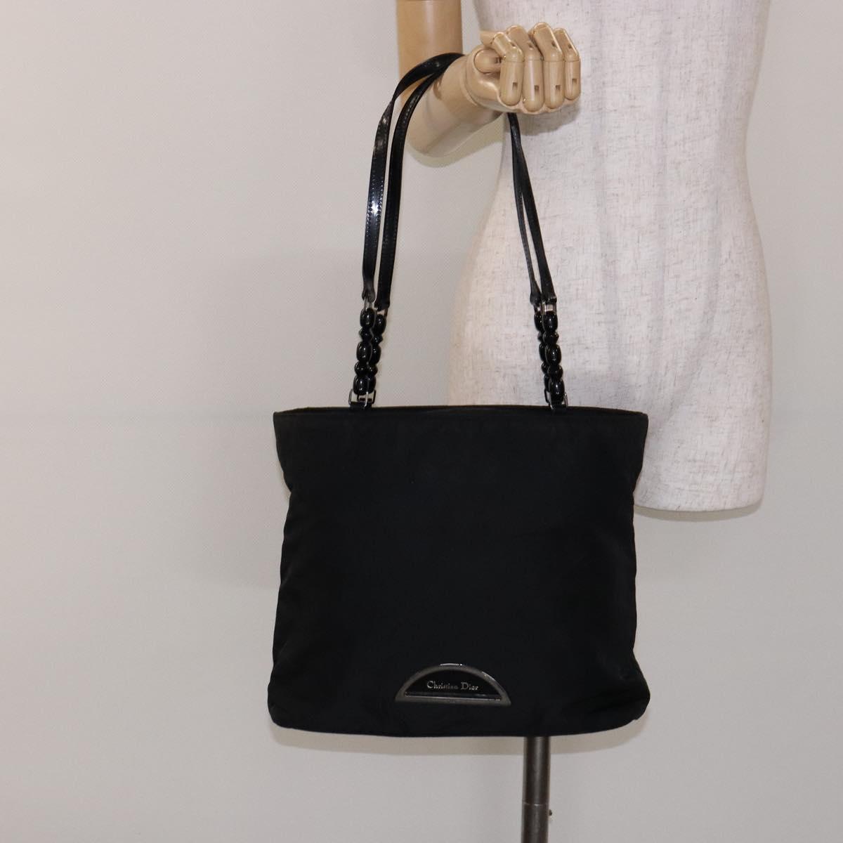 Christian Dior Maris Pearl Tote Bag Nylon Black Auth sw1127