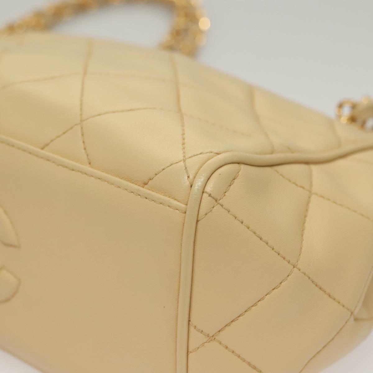 CHANEL Matelasse Chain Shoulder Bag Lamb Skin Beige Gold CC Auth sw1131