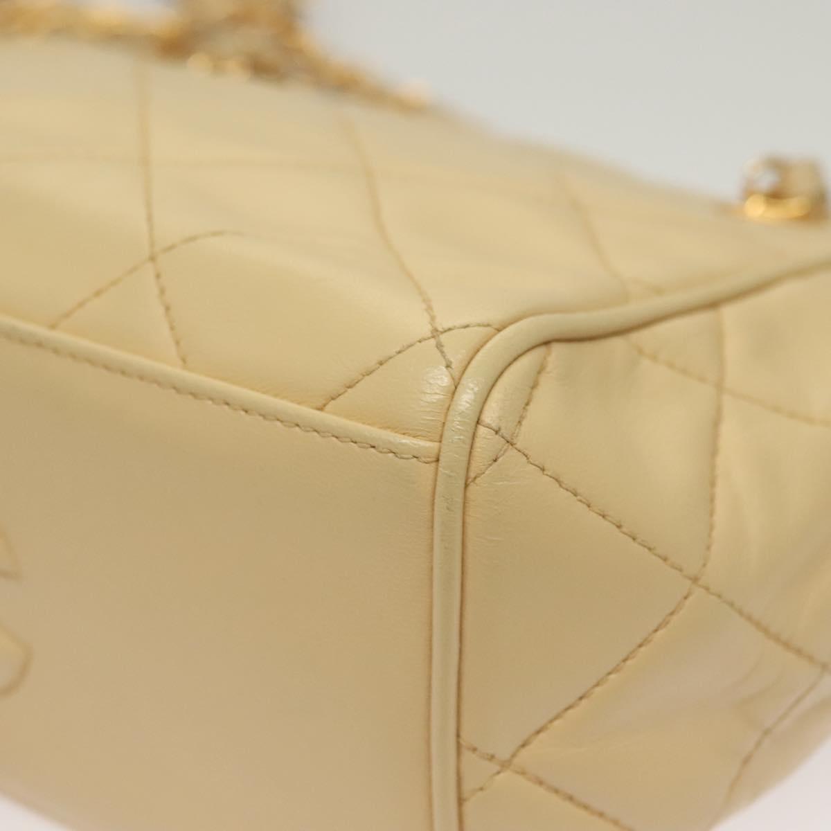 CHANEL Matelasse Chain Shoulder Bag Lamb Skin Beige Gold CC Auth sw1131