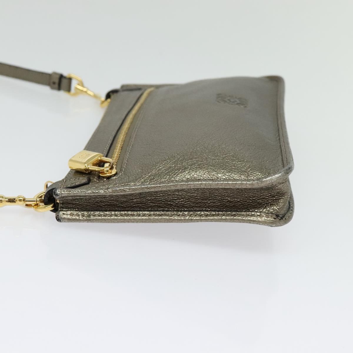 LOEWE Shoulder Pouch Leather Gold Auth sw1137