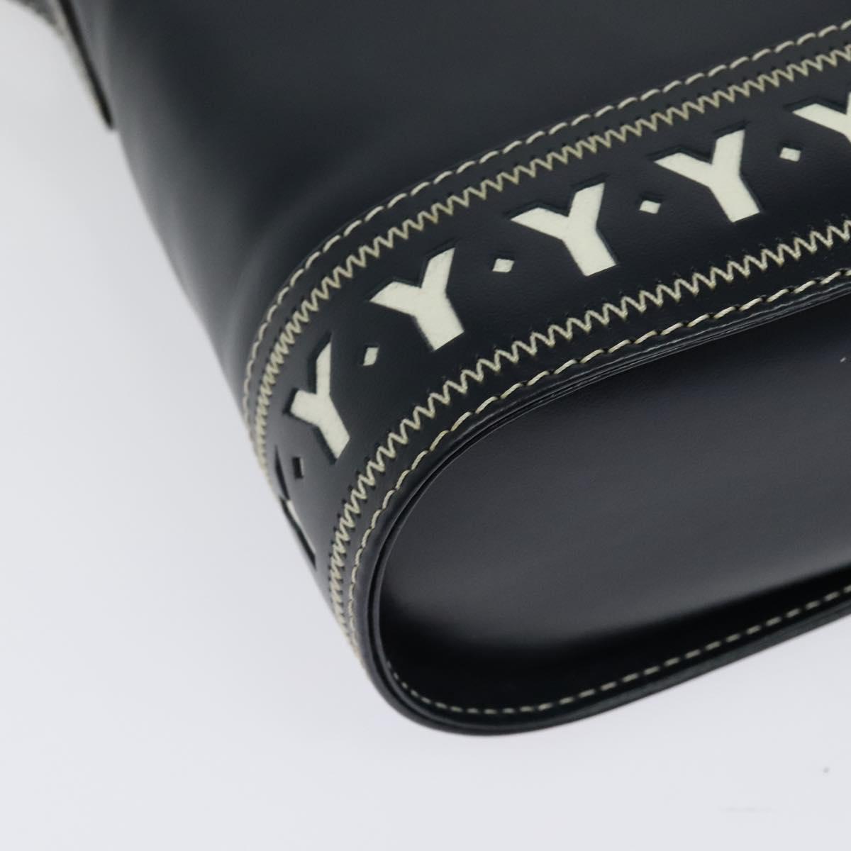 SAINT LAURENT Y Cut Shoulder Bag Leather Navy Gold Auth sw1140V