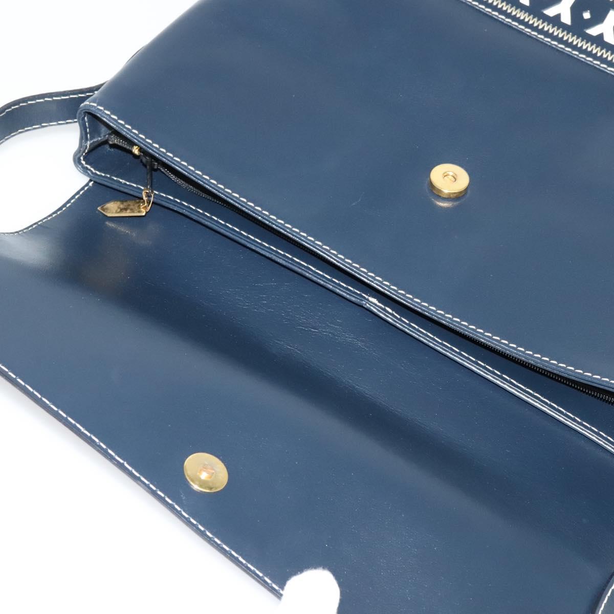 SAINT LAURENT Y Cut Shoulder Bag Leather Navy Gold Auth sw1140V