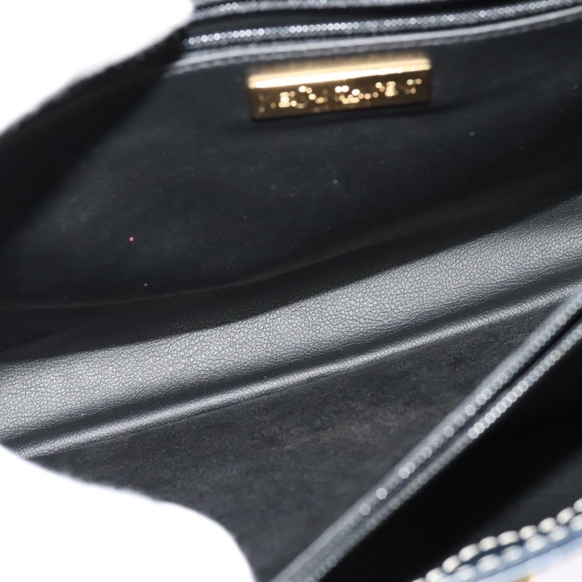 SAINT LAURENT Y Cut Shoulder Bag Leather Navy Gold Auth sw1140V