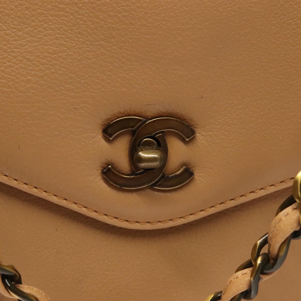 CHANEL Chain Tote Bag Leather Beige CC Auth sw1141
