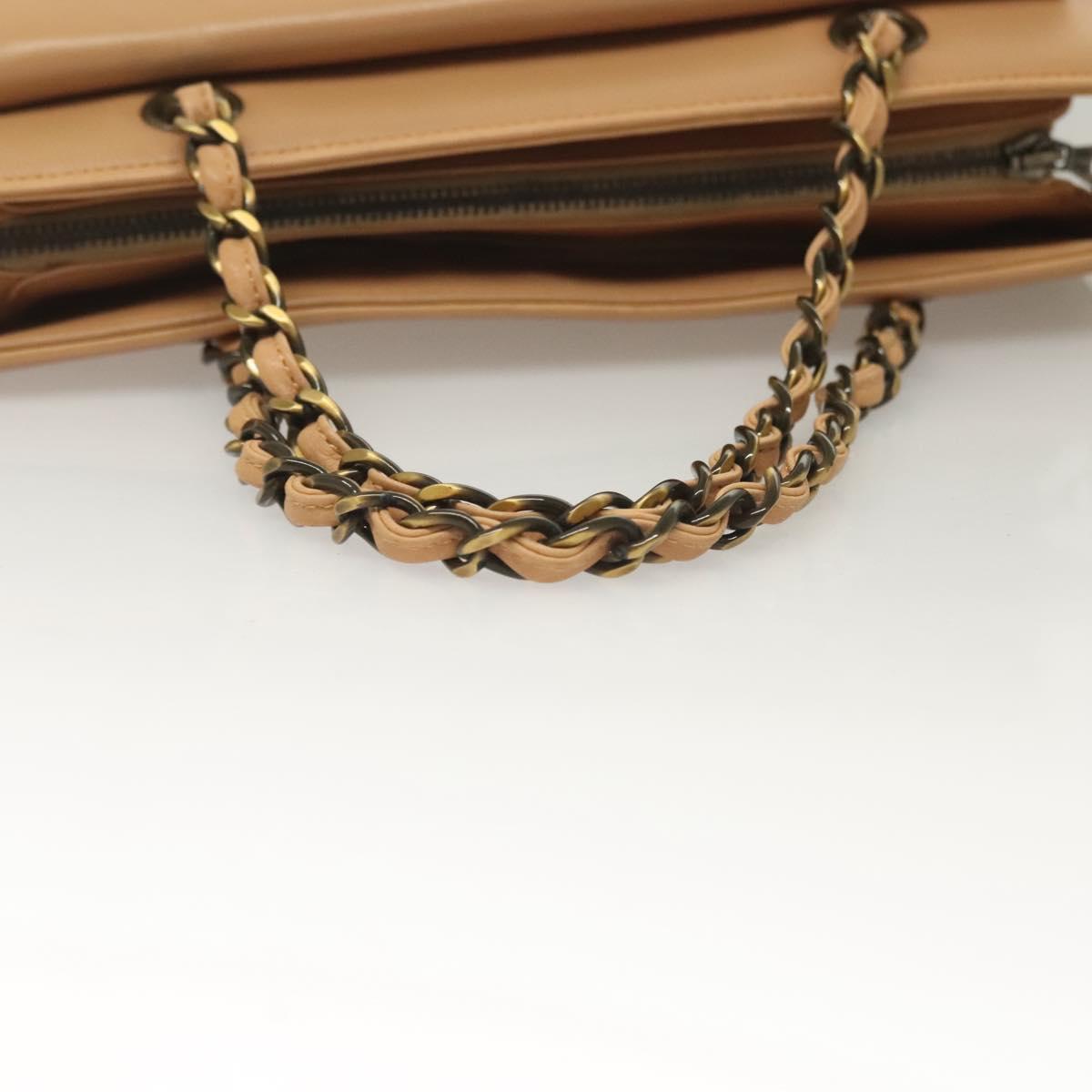 CHANEL Chain Tote Bag Leather Beige CC Auth sw1141