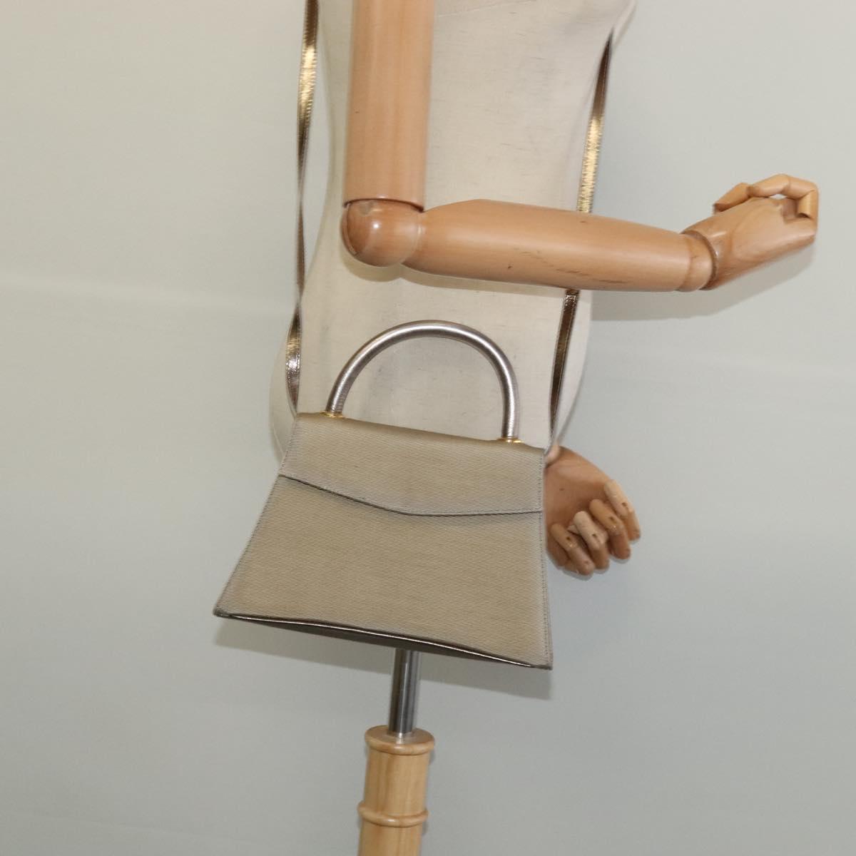 Salvatore Ferragamo Hand Bag Nylon 2way Gray Gold Auth sw1144