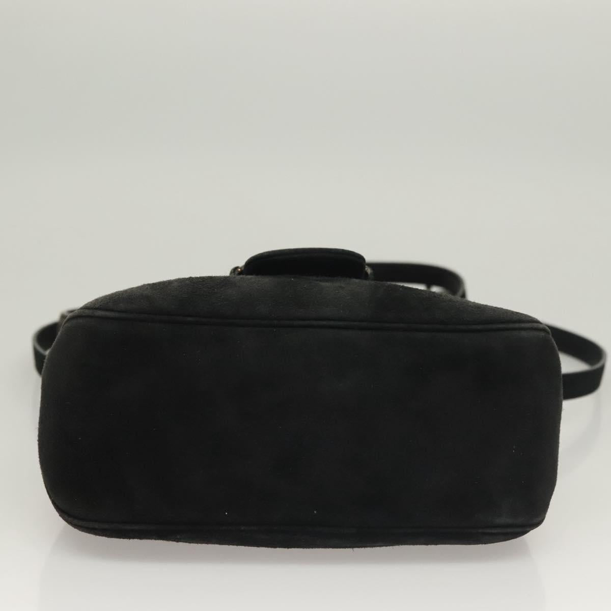 Salvatore Ferragamo Hand Bag Suede Black Silver Auth sw1146