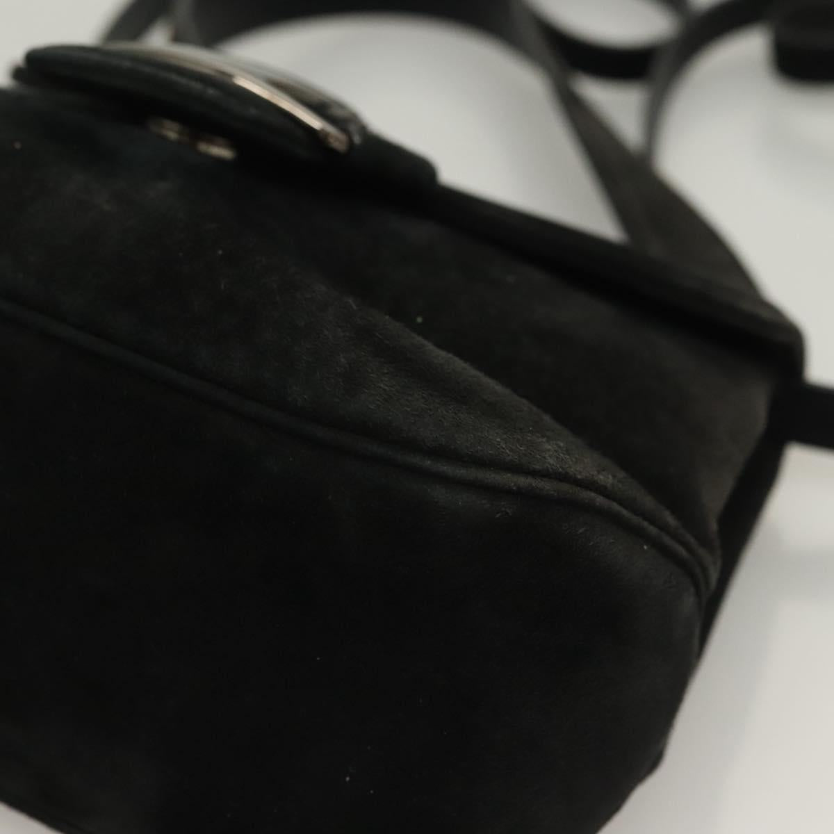 Salvatore Ferragamo Hand Bag Suede Black Silver Auth sw1146