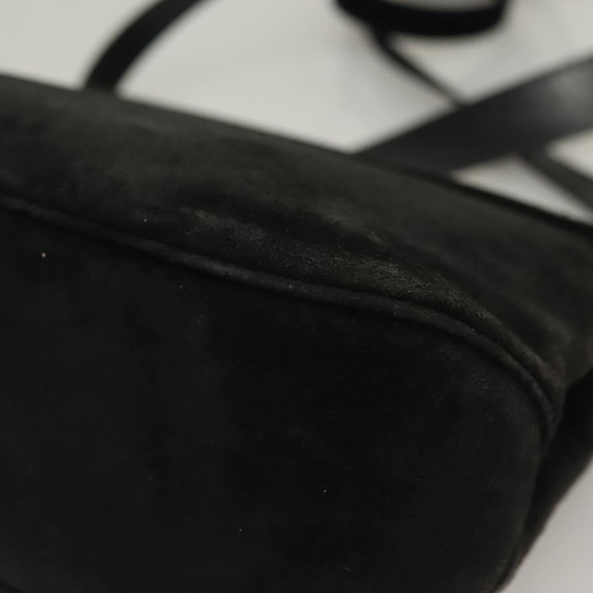 Salvatore Ferragamo Hand Bag Suede Black Silver Auth sw1146